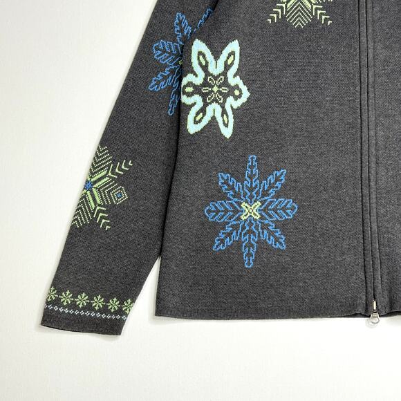 Eddie Bauer Long Sleeve Snowflake Alpine Full Zip Cardigan Sweater Gray Women XL - Picture 4 of 11